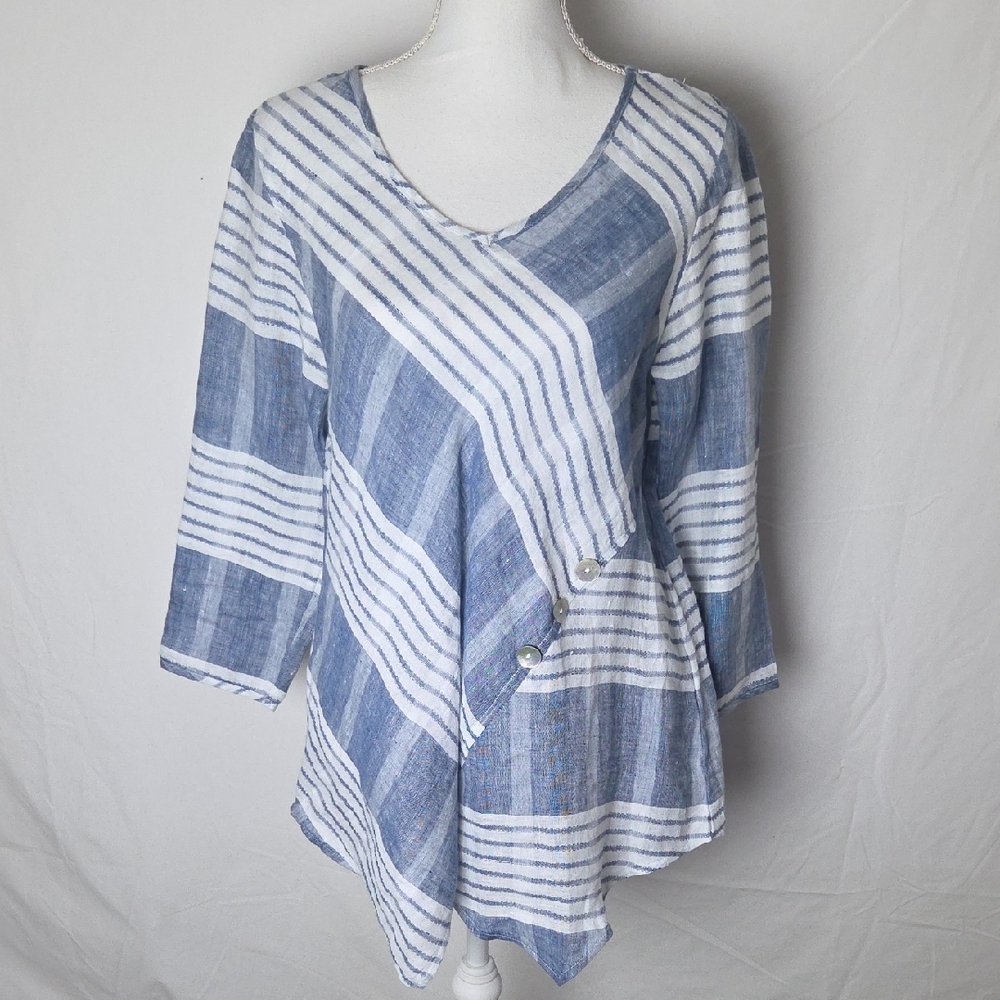 Habitat Striped Blue and White Linen Women's Tunic Top Size S